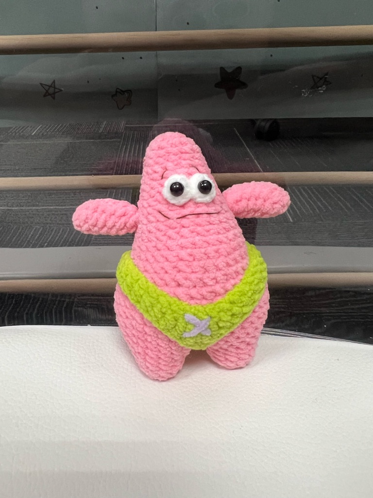 Handmade Crochet Pink Patrick With Lime Green Shorts